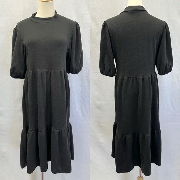 Zara puff sleeve black heavy knit mock neck tiered midi dress size medium - Picture 16 of 16